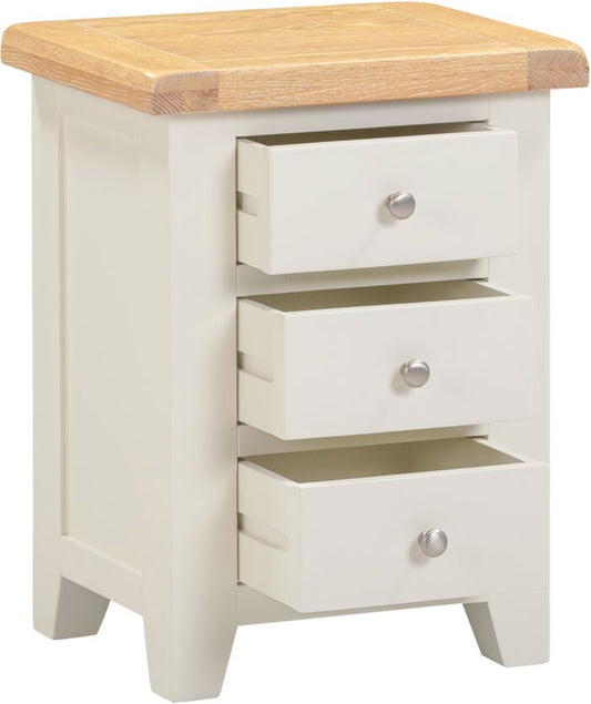WINDSOR 3 DRAWER BEDSIDE - IVORY/OAK