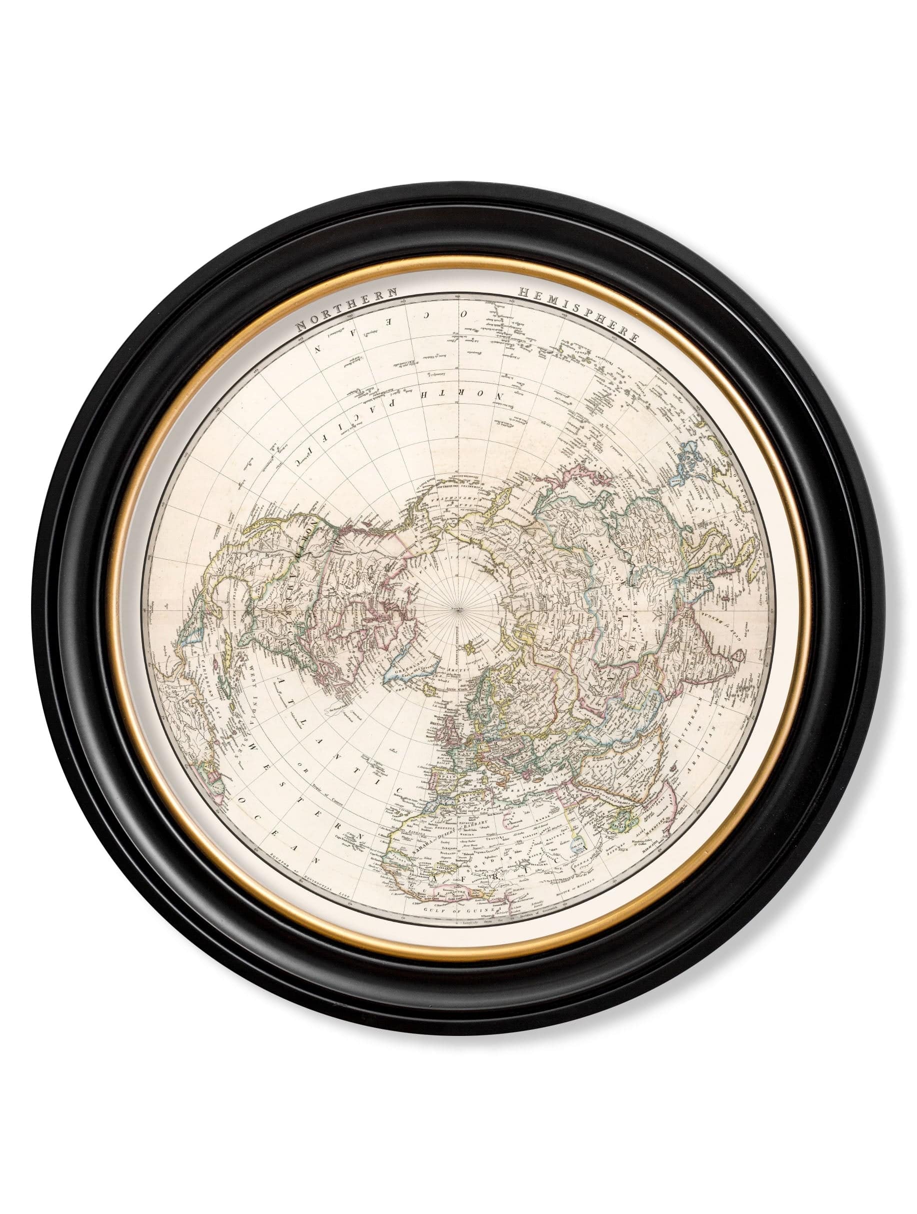 c.1838 World Map Hemispheres in Round Frames - Blythe Living