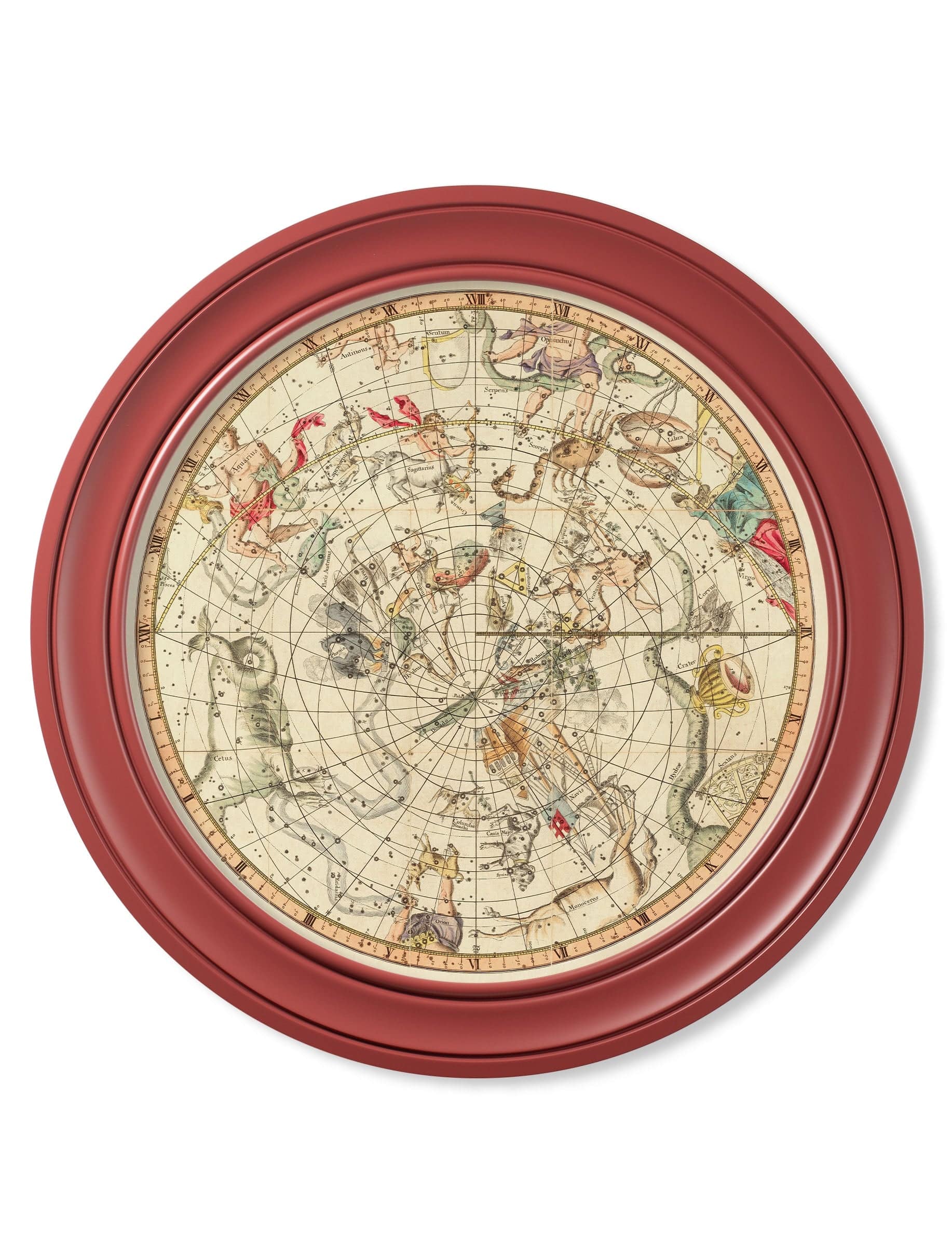 c.1820 Map of Constellations - Round Frame Red - Blythe Living