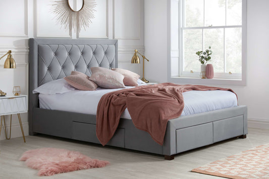 Woodbury Fabric Bed Grey Velvet