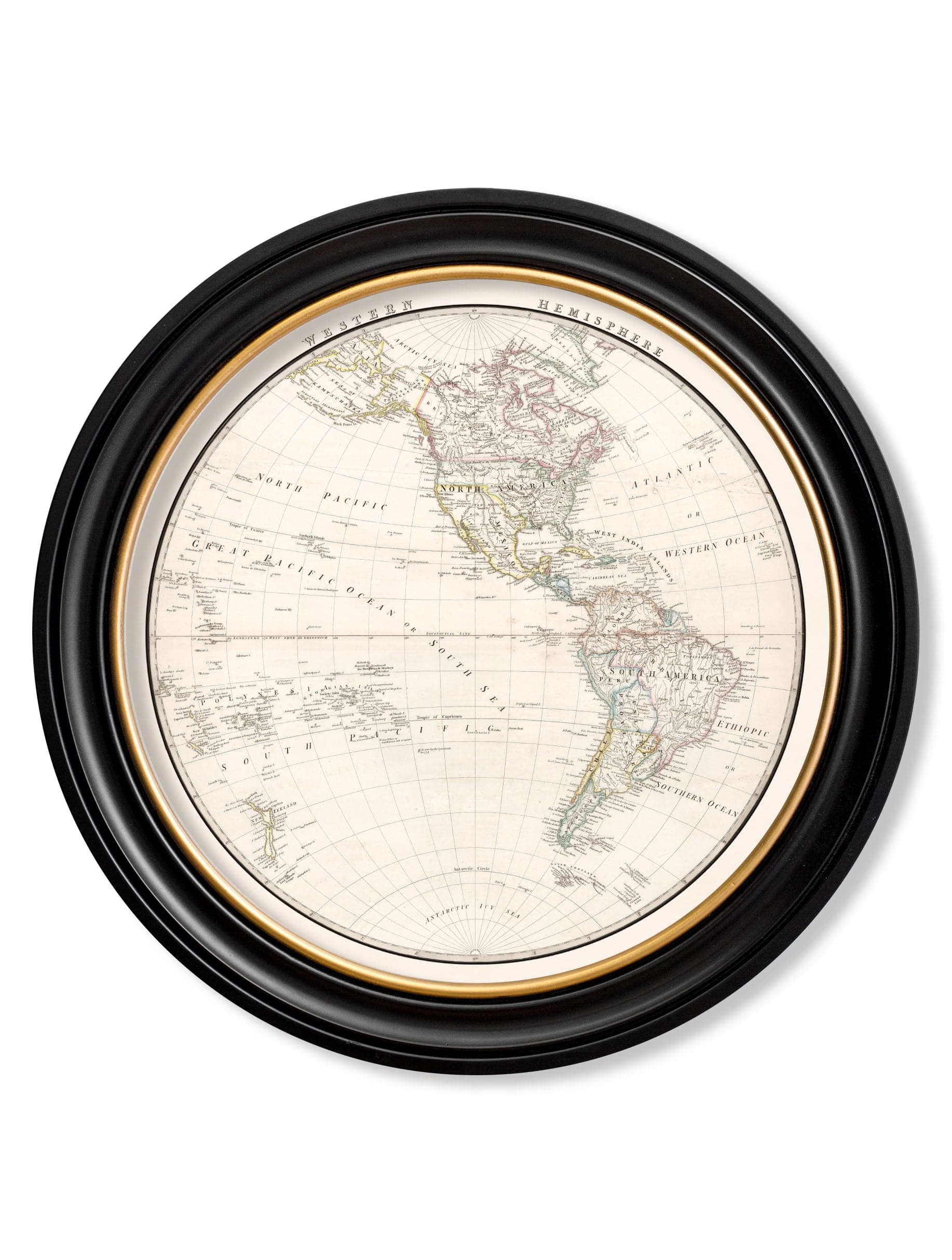 c.1838 World Map Hemispheres in Round Frames - Blythe Living